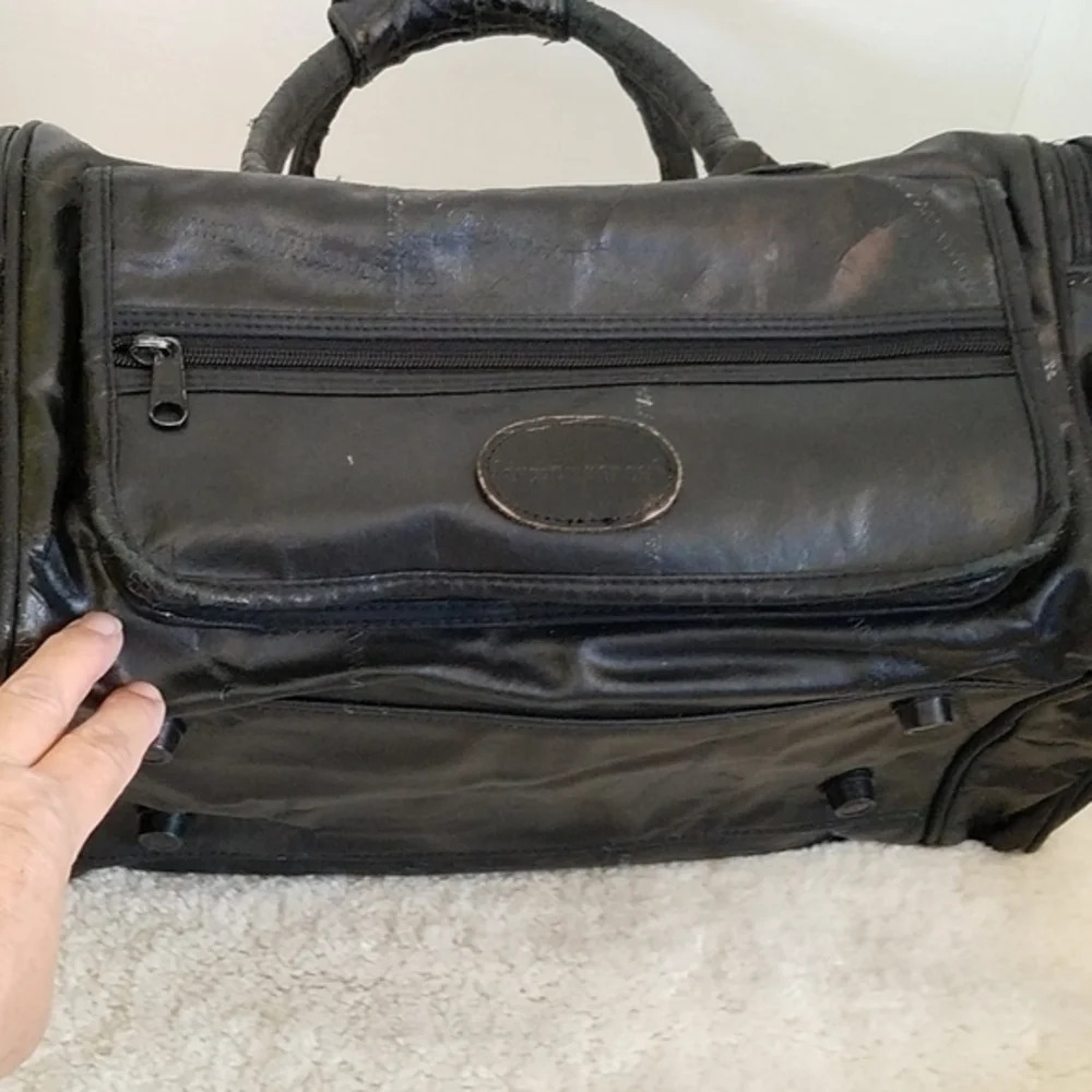 Vintage 80's Black Patchwork Duffle Bag‎ Handles Snap Together